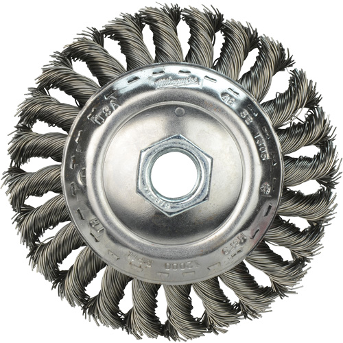 Brosse &agrave; fils nou&eacute;s biseaut&eacute;e, 4" dia., Fils 0,023", Arbre 5/8"-11 Industrial Sales