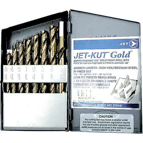 Jeu de forets de premi&egrave;re qualit&eacute; GF21R Jet-Kut GOLD, 21 morceaux, Acier Industrial Sales