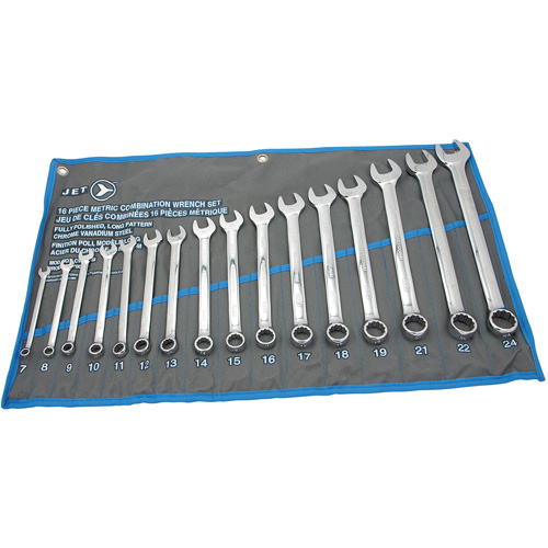 Jeux de cl&eacute;s mixtes combin&eacute;es longues enti&egrave;rement polies, Combinaison, 16 morceaux, M&eacute;trique Industrial Sales
