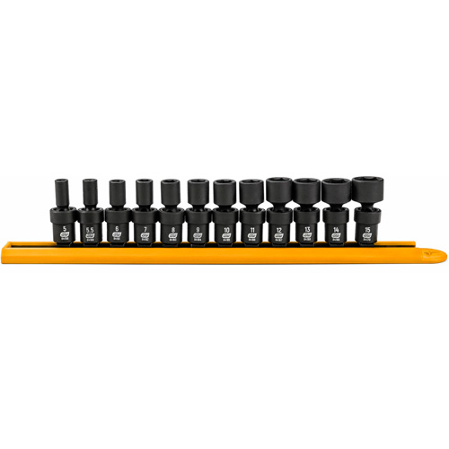 Jeu de 12 douilles m&eacute;triques flexibles universelles &agrave; chocs 1/4" &agrave; 6 pans Industrial Sales