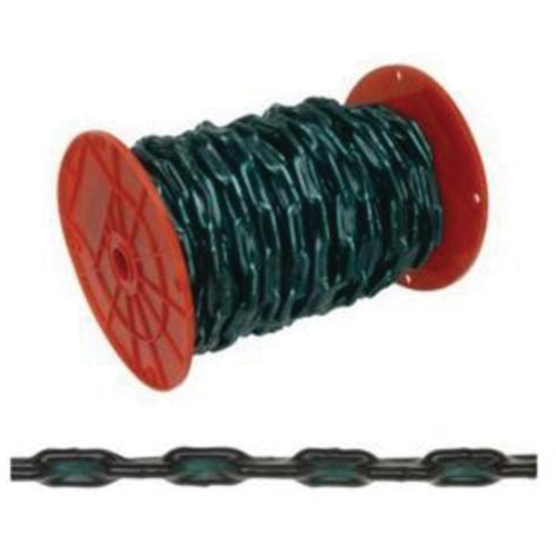 Straight Link Coil Chain with Green Sleeve, Low Carbon Steel, 2/0 x 60' (18.3 m) L, 520 lbs. (0.26 tons) Load Capacity Industrial Sales