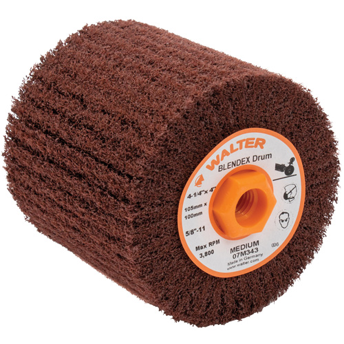 ALLSTEEL Blendex Surface Conditioning Drum, 4-1/4" Dia. x 4" W, 5/8"-11 Arbor, Medium Grit Industrial Sales