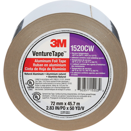 Venture Tape Aluminum Foil Tape, 1.8 mils Thick, 72 mm (3") x 45.7 m (150') Industrial Sales