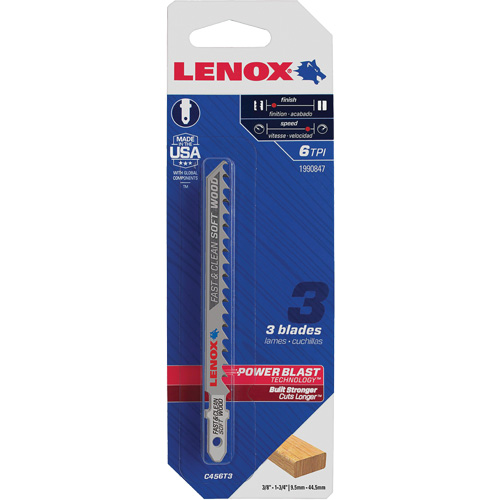 Lame de scie sauteuse pour coupe nette, Bim&eacute;tal, Tige en T, 4" lo, 6 dents par pouce Industrial Sales