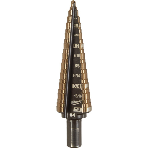 Step Drill Bit, 3/16"/#4 - 7/8"/#4 , 1/32" Increments, High Speed Cobalt Industrial Sales