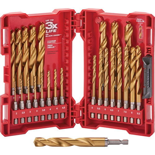 Jeu de forets m&eacute;triques Shockwave Red Helix, 25 morceaux, Titane Industrial Sales