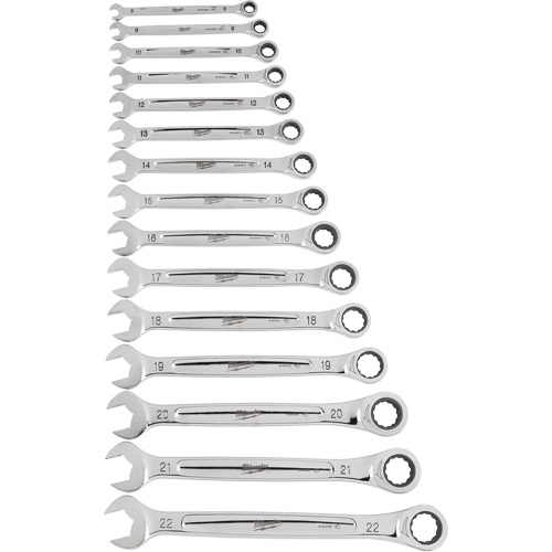 Jeu de cl&eacute;s &agrave; cliquet, Combinaison, 15 morceaux, M&eacute;trique Industrial Sales