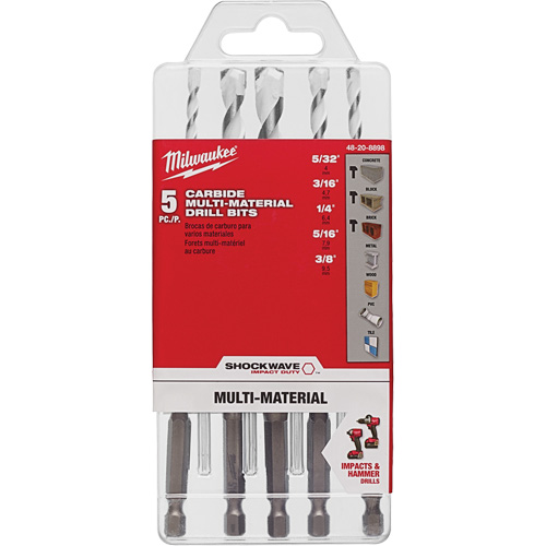 Jeu de forets multi-mat&eacute;riaux Shockwave, 5 morceaux, Carbure Industrial Sales