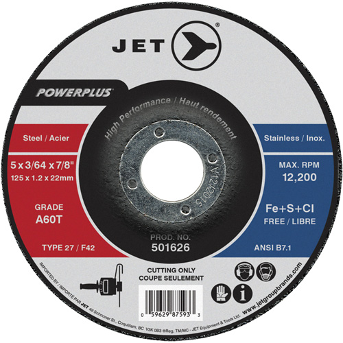 A60T PowerPlus Cut-Off Wheel, 5" x 3/64", 7/8" Arbor, Type 27, 12200 RPM Industrial Sales
