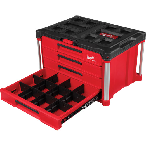 PackOut 4-Drawer Tool Box, 16-3/10" x 22-1/5" x 14-3/10", Red Industrial Sales