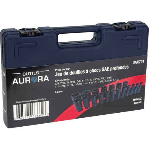 Jeu de douilles SAE, 19 Mcx, Chocs, Prise de 1/2", Profond Industrial Sales