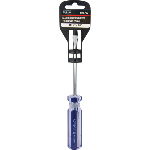 Tournevis &agrave; fente bleu transparent avec bandes, Tige de 1/4", Ronde, Prise en Plastique Industrial Sales