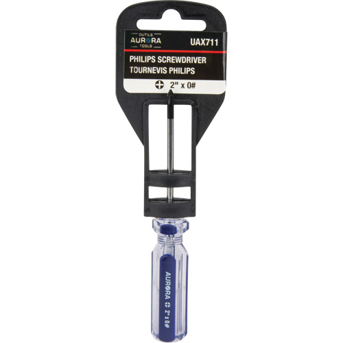 Tournevis Philips bleu transparent avec bandes, #0, Prise Plastique Industrial Sales