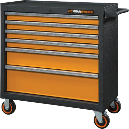Armoire roulante pour outils s&eacute;rie GSX, 6 tiroirs, 36" la x 18-1/5" p x 37-2/5" h, Noir/Orange Industrial Sales