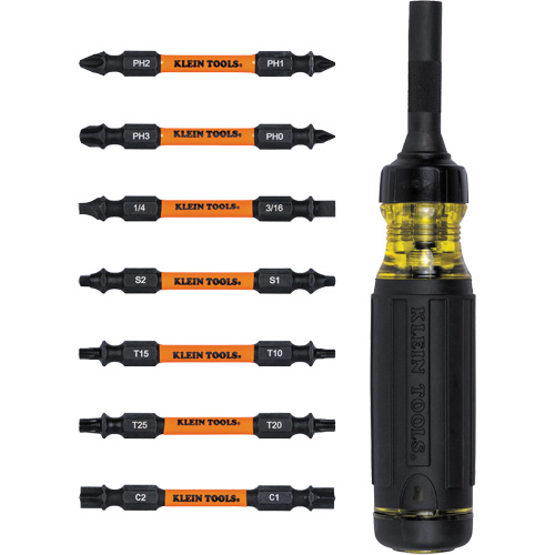 15-in-1 Ratcheting Impact-Rated Multi-Bit Torsion Zone Screwdriver, 9-1/2" L, Cushion Grip Handle Industrial Sales