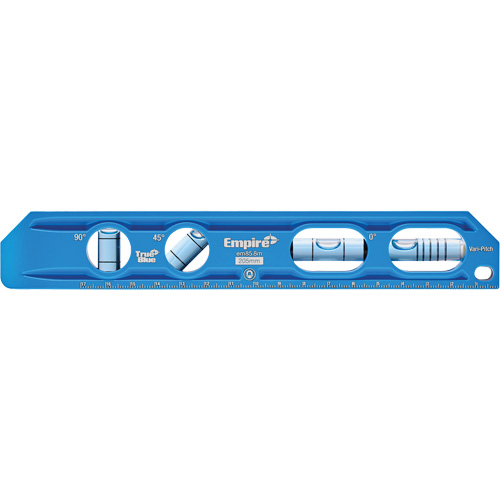 TRUE BLUE&reg; Die Cast Torpedo Level, 8" L, Aluminum, 4 Vials, Magnetic Industrial Sales