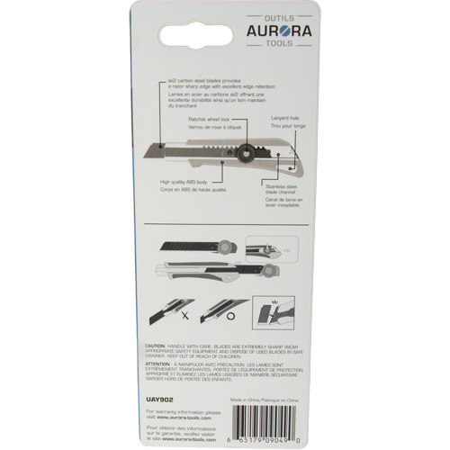 Couteau professionnel de 18 mm avec verrouillage &agrave; cliquet, Acier inoxydable, Robuste, Prise en Plastique Industrial Sales
