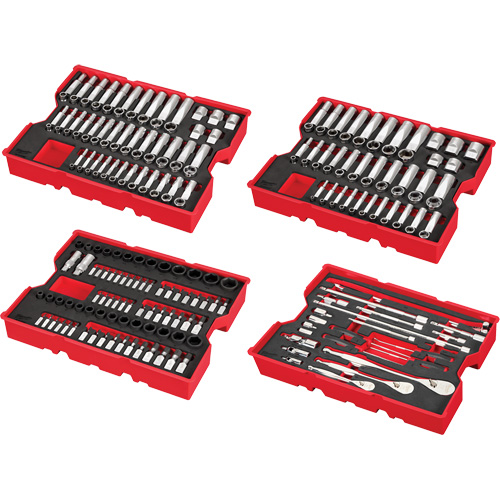 Metric & SAE Ratchet & Socket Set with Trays for PACKOUT Drawers, 242 Pcs, Impact, 1/4"/3/8"/1/2" Drive Size, Deep Industrial Sales
