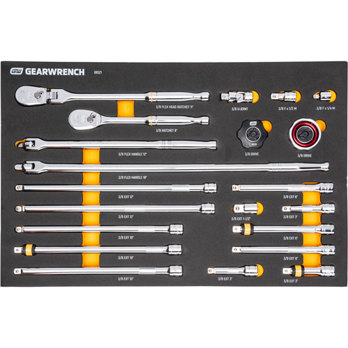 Ensemble d'outils &agrave; cliquet et d'entraînement 3/8" &agrave; 90 dents avec plateau de rangement en mousse Industrial Sales
