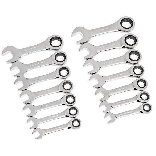 72-Tooth 12 Point Stubby Wrench Set, Ratcheting Combination, 14 Pieces, Imperial and Metric Industrial Sales