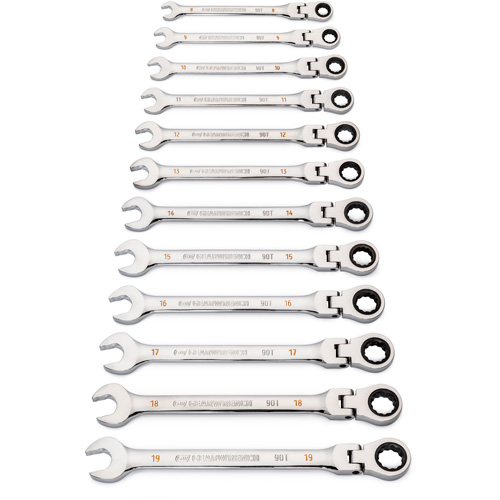 90-Tooth 12 Point Wrench Set, Flex Head/Ratcheting Combination, 12 Pieces, Metric Industrial Sales