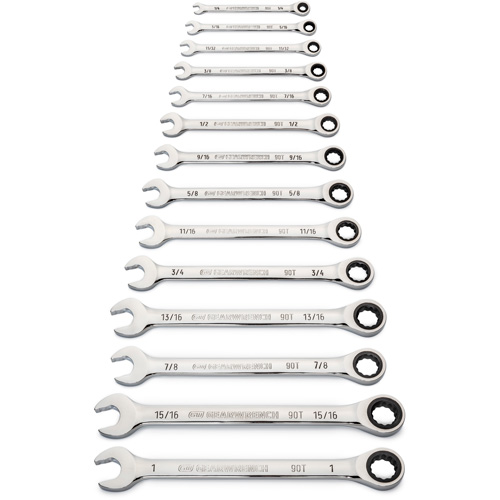 90-Tooth 12 Point SAE Wrench Set, Ratcheting Combination, 14 Pieces, Imperial Industrial Sales