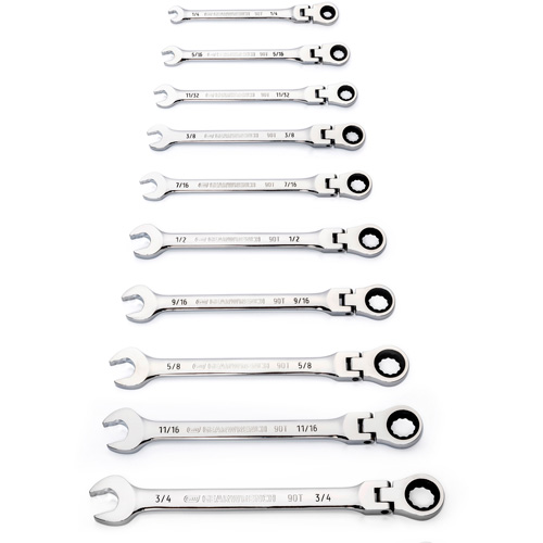 90-Tooth 12 Point SAE Wrench Set, Flex Head/Ratcheting Combination, 10 Pieces, Imperial Industrial Sales