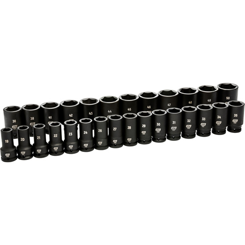 Jeu de douilles m&eacute;triques &agrave; 6 pans, 28 Mcx, Chocs, Prise de 3/4", Profond Industrial Sales