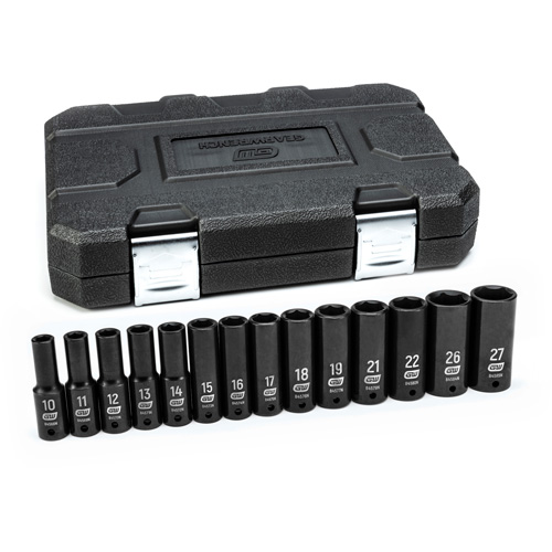 Jeu de douilles m&eacute;triques &agrave; 6 pans, 14 Mcx, Chocs, Prise de 1/2", Profond Industrial Sales