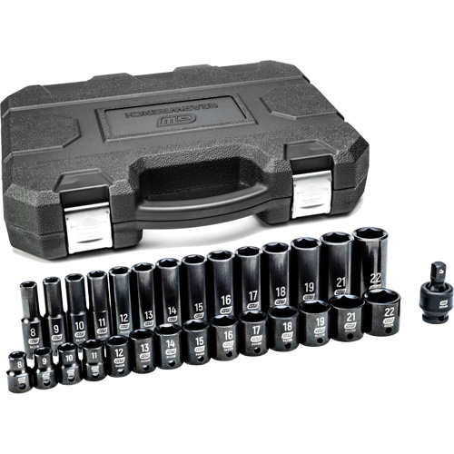 Jeu de douilles m&eacute;triques &agrave; 6 pans, 29 Mcx, Chocs, Prise de 3/8", Profond Industrial Sales
