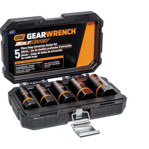 Bolt Biter Extraction Socket Set, 5 Pcs, Impact, 1/2" Drive Size, Deep Industrial Sales