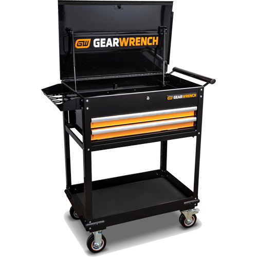 Chariot utilitaire, 2 tiroirs, 32-1/2" la x 42" h, Noir/Orange Industrial Sales