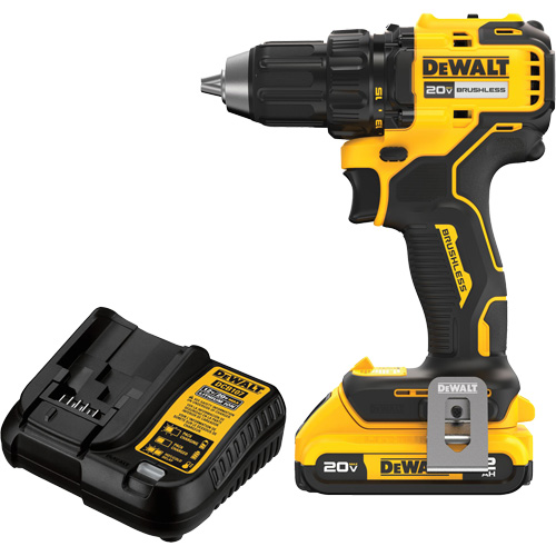 Brushless Cordless Drill/Driver Kit, Lithium-Ion, 20 V, 1/2" Chuck Industrial Sales