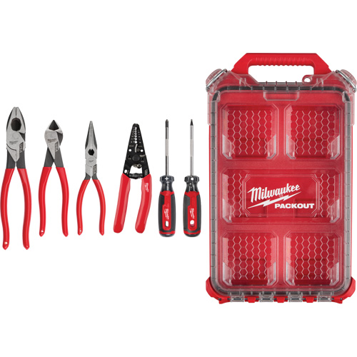 Dipped Grip Pliers, Wire Stripper & Cushion Grip Screwdrivers Set with PACKOUT Organizer Industrial Sales
