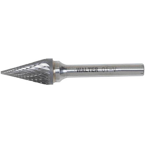 Double Cut Conical Carbide Burr, 1/2" Dia., 1/4" Shank, 7/8" Depth of Cut Industrial Sales