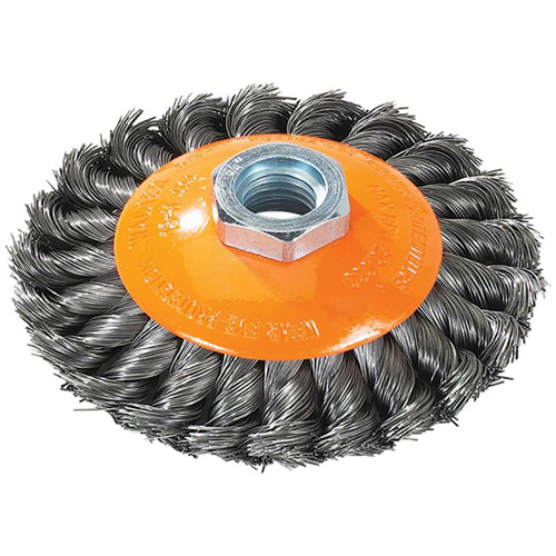 Knot-Twisted Saucer Cup Wire Wheel, 7" Dia., 0.02" Fill, 5/8"-11 Arbor, Steel Industrial Sales