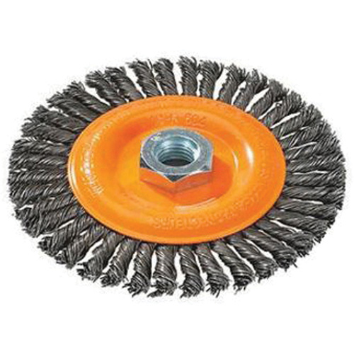 Brosse &agrave; fils nou&eacute;s pour cordons de soudure, Dia. 4", Fils 0,02", Arbre 5/8"-11, Acier Industrial Sales