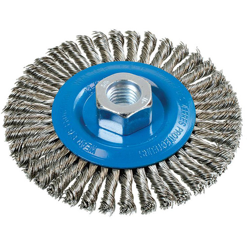 Stringer Bead Knotted Wire Brush, 4-1/2" Dia., 0.02" Fill, 5/8"-11 Arbor, Aluminum/Stainless Steel Industrial Sales