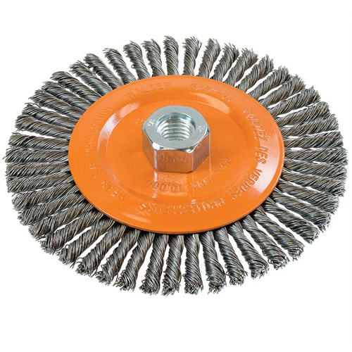 Brosse &agrave; fils nou&eacute;s pour cordons de soudure, Dia. 6", Fils 0,02", Arbre 5/8"-11, Acier Industrial Sales
