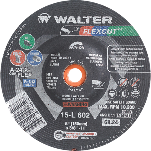 Meules &agrave; moyeu d&eacute;port&eacute; Flexcut, 4-1/2", 36 Grain, Oxyde d'aluminium, 5/8"-11, 13 300 Tr/min, Type 29 Industrial Sales