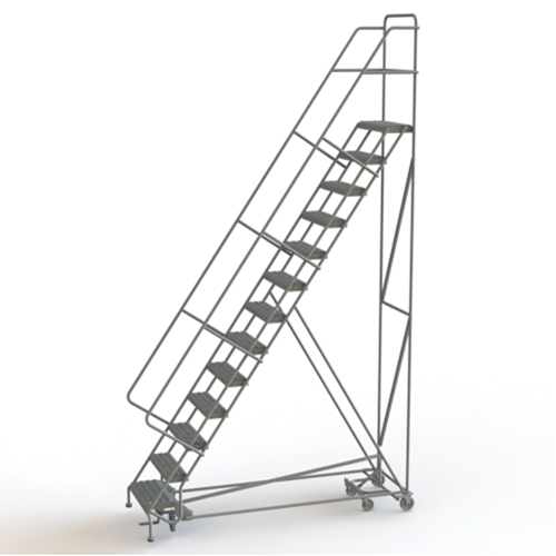 All Directional Rolling Ladder, 13 Steps, 24" Step Width, 130" Platform Height, Steel Industrial Sales