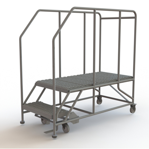Mobile Work Platform, Steel, 2 Steps, 20" H, 47" D, 24" Step, Serrated Industrial Sales