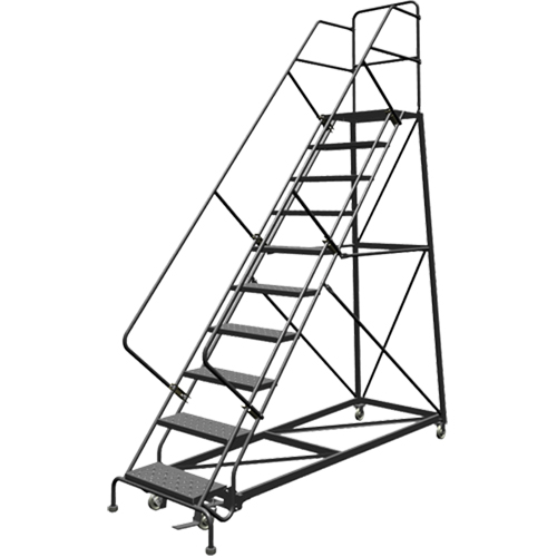 Safety Slope Rolling Ladder, 9 Steps, Perforated, 50° Incline, 90" High Industrial Sales
