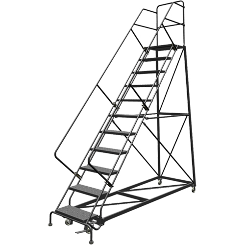 Safety Slope Rolling Ladder, 11 Steps, Perforated, 50° Incline, 110" High Industrial Sales