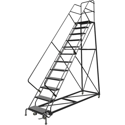 Safety Slope Rolling Ladder, 12 Steps, Perforated, 50° Incline, 120" High Industrial Sales