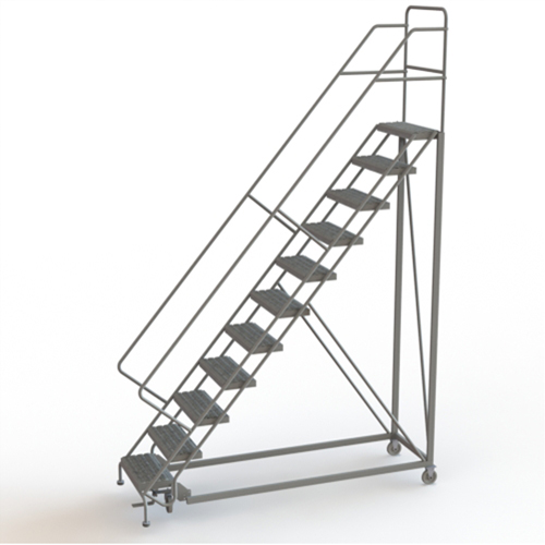 Safety Slope Rolling Ladder, 11 Steps, Serrated, 50° Incline, 110" High Industrial Sales