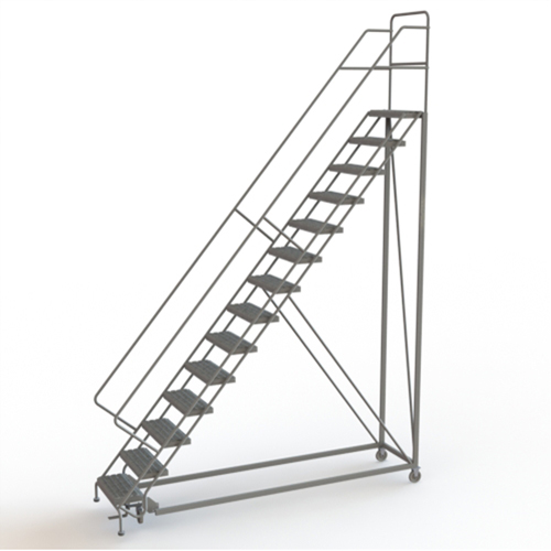 Safety Slope Rolling Ladder, 14 Steps, Serrated, 50° Incline, 140" High Industrial Sales