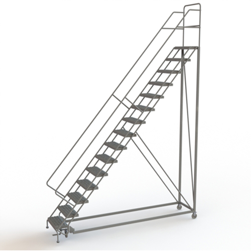 Safety Slope Rolling Ladder, 15 Steps, Serrated, 50° Incline, 150" High Industrial Sales
