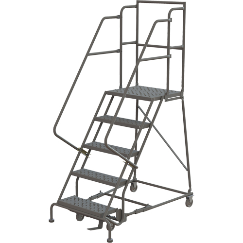 Deep Top Step Rolling Ladder, 5 Steps, 24" Step Width, 50" Platform Height, Steel Industrial Sales