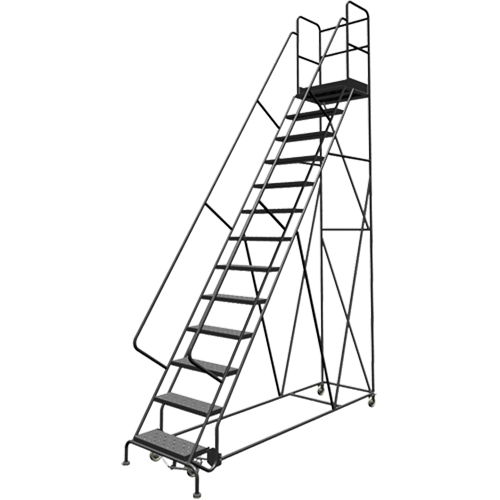 Escabeaux roulants &agrave; dessus profond, 13 marches, Largeur de la marche 24", Hauteur de la plateforme 130", Acier Industrial Sales